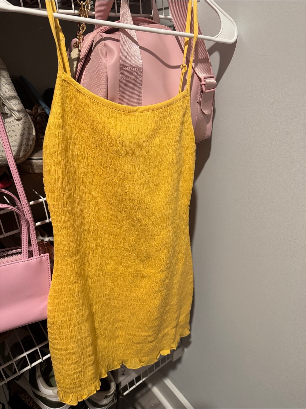 Billabong Yellow Knit Mini Dress with Spaghetti Straps
